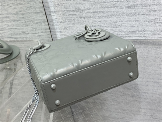 CD Mini Lady Di.or Bag Cannage Calfskin With Diamond Motif Grey Color
