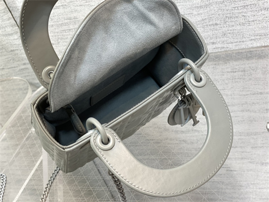 CD Mini Lady Di.or Bag Cannage Calfskin With Diamond Motif Grey Color
