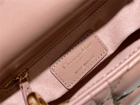 CD Mini Lady Di.or Bag Cannage Lambskin Gold Tone Metal Dusty Pink