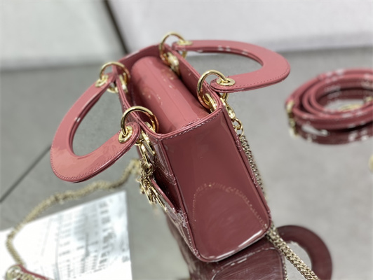 CD Mini Lady Di.or Bag Patent Cannage Calfskin Gold Tone Metal Mallow Rose