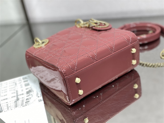CD Mini Lady Di.or Bag Patent Cannage Calfskin Gold Tone Metal Mallow Rose