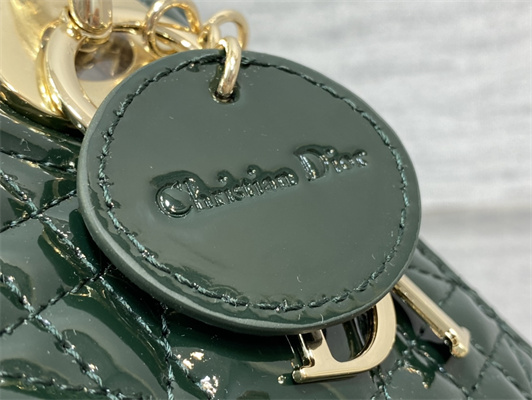 CD Mini Lady Di.or Bag Patent Cannage Calfskin Gold Tone Metal Dk Green