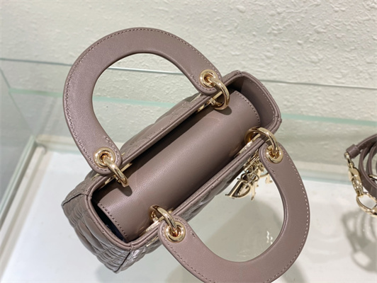 CD Mini Lady Di.or Bag Cannage Lambskin Gold Tone Metal Warm Taupe