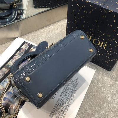 CD Mini Lady Di.or Bag Patent Cannage Calfskin Gold Tone Metal Dk Blue