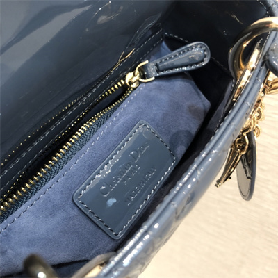 CD Mini Lady Di.or Bag Patent Cannage Calfskin Gold Tone Metal Dk Blue