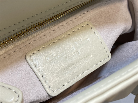 CD Mini Lady Di.or Bag Cannage Calfskin With Diamond Motif  White