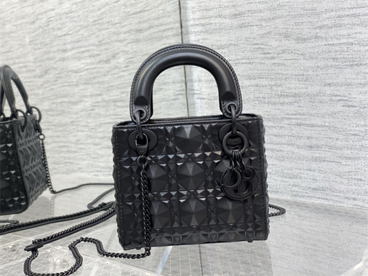 CD Mini Lady Di.or Bag Cannage Calfskin With Diamond Motif Black
