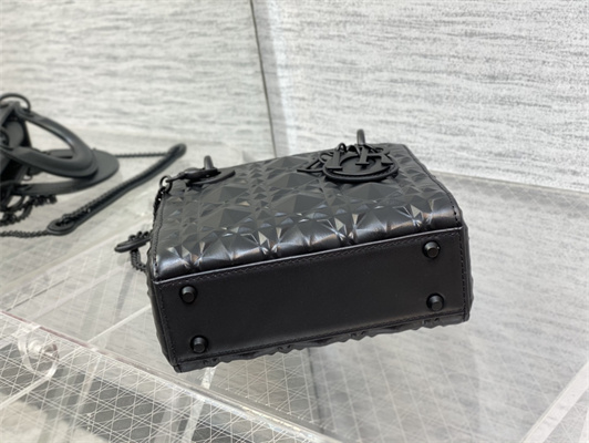 CD Mini Lady Di.or Bag Cannage Calfskin With Diamond Motif Black