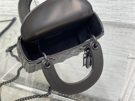 CD Mini Lady Di.or Bag Cannage Calfskin With Diamond Motif Black