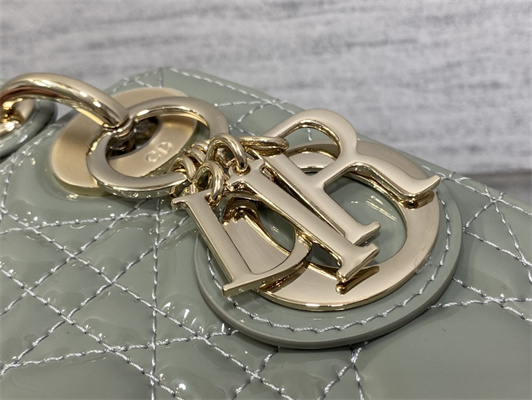 CD Mini Lady Di.or Bag Patent Cannage Calfskin Gold Tone Metal Stone Gray