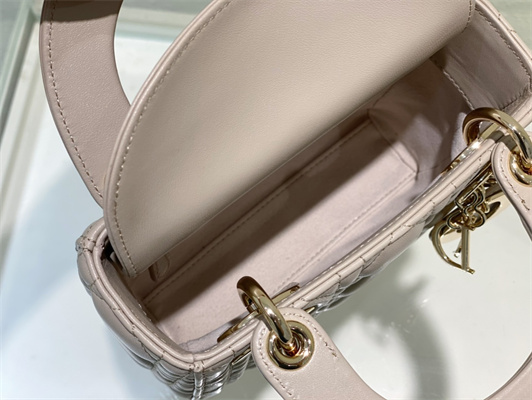 CD Mini Lady Di.or Bag Cannage Lambskin Gold Tone Metal Natural