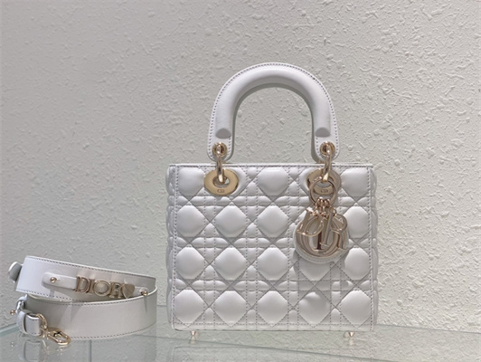 CD Small Lady Di.or My ABCDior Bag Cannage Lambskin Gold Tone Metal White