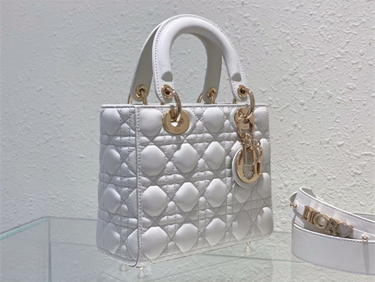 CD Small Lady Di.or My ABCDior Bag Cannage Lambskin Gold Tone Metal White