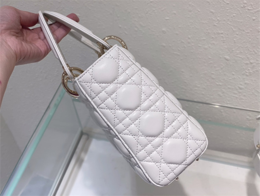 CD Small Lady Di.or My ABCDior Bag Cannage Lambskin Gold Tone Metal White