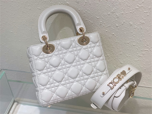 CD Small Lady Di.or My ABCDior Bag Cannage Lambskin Gold Tone Metal White