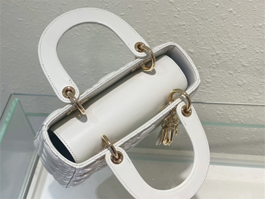 CD Small Lady Di.or My ABCDior Bag Cannage Lambskin Gold Tone Metal White