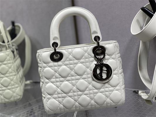 CD Small Lady Di.or My ABCDior Bag Cannage Lambskin Guncolor Tone Metal White