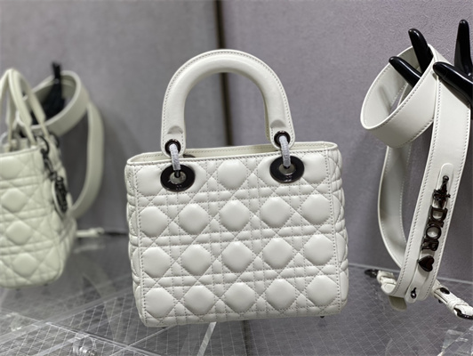 CD Small Lady Di.or My ABCDior Bag Cannage Lambskin Guncolor Tone Metal White