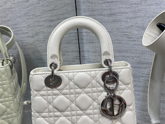 CD Small Lady Di.or My ABCDior Bag Cannage Lambskin Silver Tone Metal White