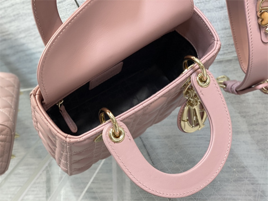 CD Small Lady Di.or My ABCDior Bag Cannage Lambskin Gold Tone Metal Antique-Pink