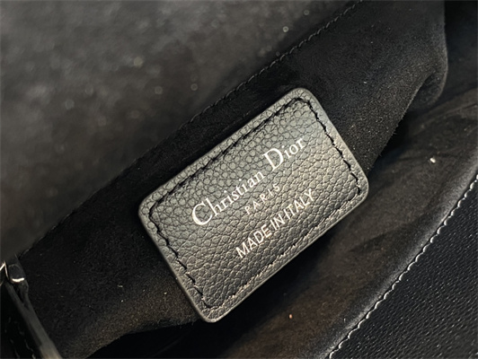 CD Small Lady Di.or Bag Cannage Grained Calfskin Silver Tone Metal Black