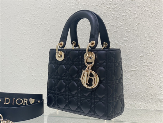 CD Small Lady Di.or My ABCDior Bag Cannage Lambskin Gold Tone Metal Black