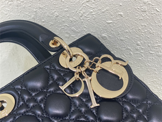 CD Small Lady Di.or My ABCDior Bag Cannage Lambskin Gold Tone Metal Black