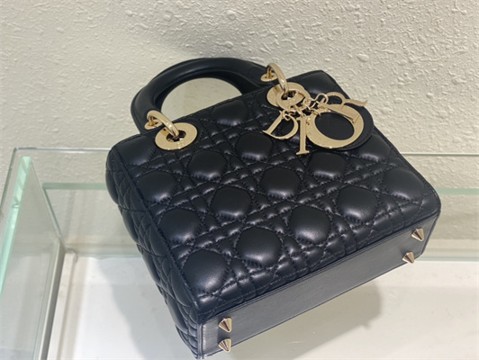 CD Small Lady Di.or My ABCDior Bag Cannage Lambskin Gold Tone Metal Black
