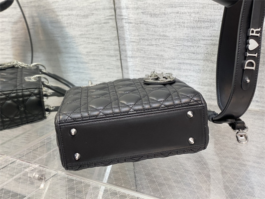 CD Small Lady Di.or My ABCDior Bag Cannage Lambskin Silver Tone Metal Black