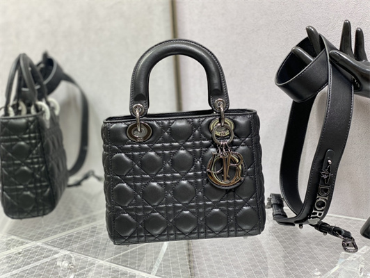 CD Small Lady Di.or My ABCDior Bag Cannage Lambskin Guncolor Tone Metal Black
