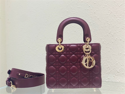 CD Small Lady Di.or My ABCDior Bag Cannage Lambskin Gold Tone Metal Burgundy