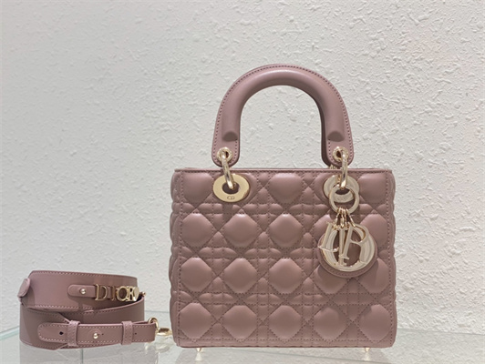 CD Small Lady Di.or My ABCDior Bag Cannage Lambskin Gold Tone Metal Dusty Pink