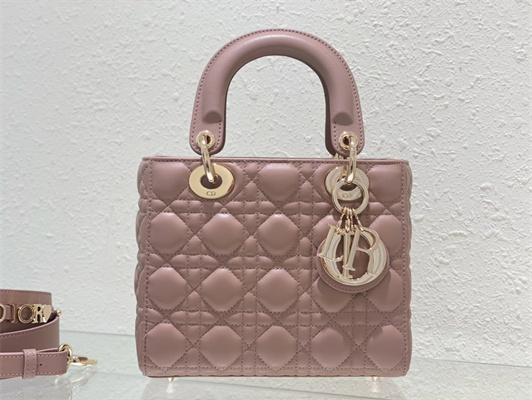 CD Small Lady Di.or My ABCDior Bag Cannage Lambskin Gold Tone Metal Dusty Pink