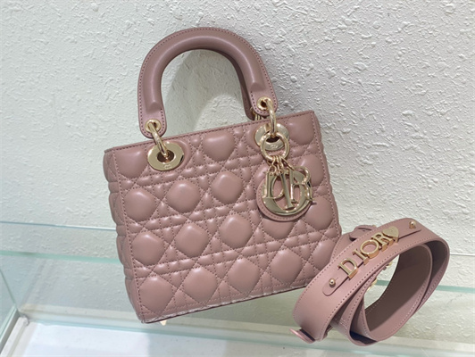 CD Small Lady Di.or My ABCDior Bag Cannage Lambskin Gold Tone Metal Dusty Pink