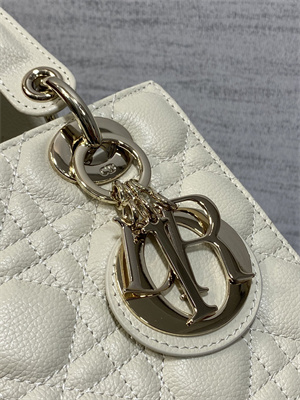 CD Small Lady Di.or Bag Cannage Grained Calfskin Gold Tone Metal  Cream