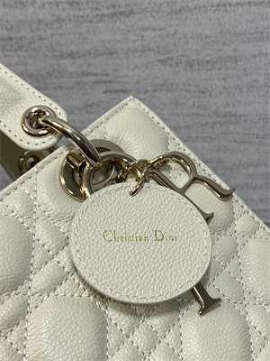 CD Small Lady Di.or Bag Cannage Grained Calfskin Gold Tone Metal  Cream