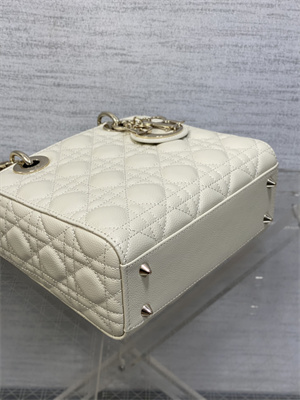 CD Small Lady Di.or Bag Cannage Grained Calfskin Gold Tone Metal  Cream
