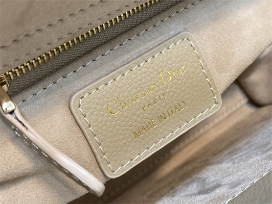 CD Small Lady Di.or Bag Cannage Grained Calfskin Gold Tone Metal  Beige