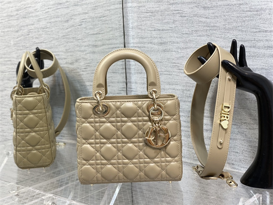 CD Small Lady Di.or My ABCDior Bag Cannage Lambskin Gold Tone Metal Beige