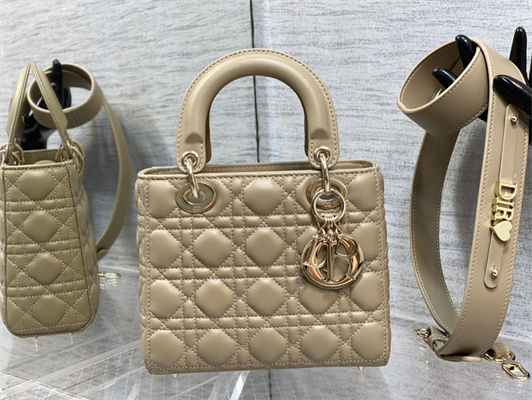 CD Small Lady Di.or My ABCDior Bag Cannage Lambskin Gold Tone Metal Beige