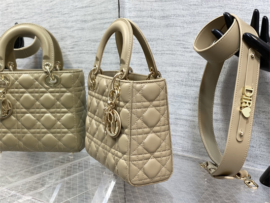 CD Small Lady Di.or My ABCDior Bag Cannage Lambskin Gold Tone Metal Beige