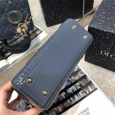 CD Small Lady Di.or My ABCDior Bag Patent Cannage Calfskin Gold Tone Metal Dk Blue