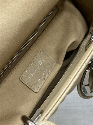 CD Small Lady Di.or Bag Cannage Grained Calfskin Silver Tone Metal Beige
