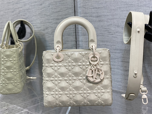 CD Small Lady Di.or My ABCDior Bag Cannage Calfskin With Diamond Motif  White
