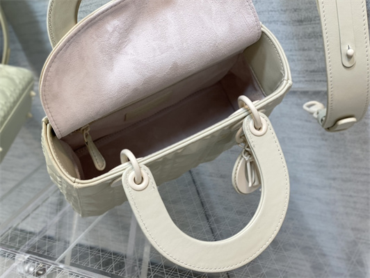 CD Small Lady Di.or My ABCDior Bag Cannage Calfskin With Diamond Motif  White