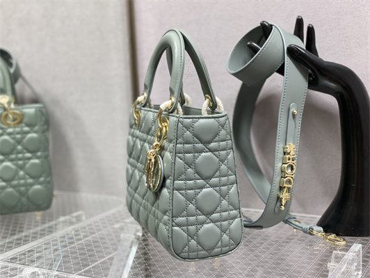 CD Small Lady Di.or My ABCDior Bag Cannage Lambskin Enamel Charms Gold Tone Metal Stone Grey