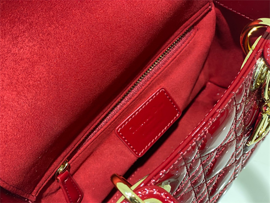 CD Small Lady Di.or My ABCDior Bag Patent Cannage Calfskin Gold Tone Metal Cherry Red