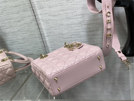 CD Small Lady Di.or My ABCDior Bag Cannage Lambskin Gold Tone Metal Pearlescent Melocoton Pink