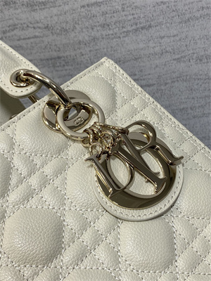 CD Medium Lady Di.or Bag Cannage Grained Calfskin Gold Tone Metal Cream