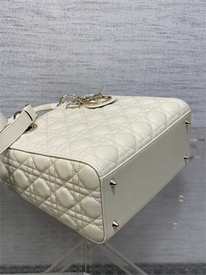 CD Medium Lady Di.or Bag Cannage Grained Calfskin Gold Tone Metal Cream